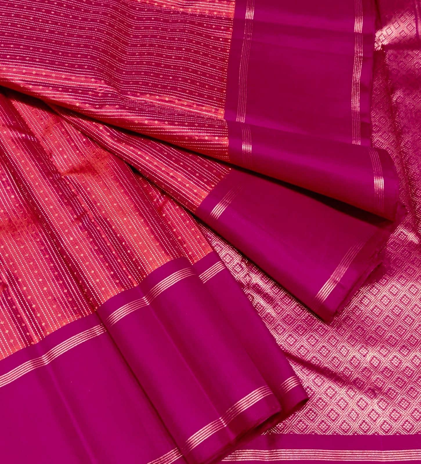 Kanchipuram Silk Blend Saree with Contrast Zari Border and Micro-Checked Pattern